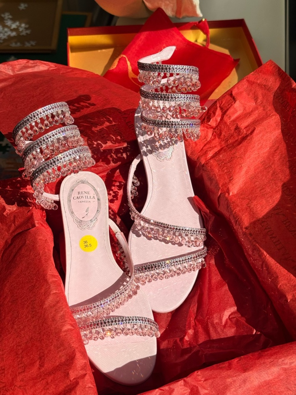 Rene Caovilla Blush Pink Crystal-Strap Evening Sandals - Picture 5 of 5